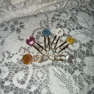 Gold Paperclip Button Bookmark Set - Multicolor Buttons